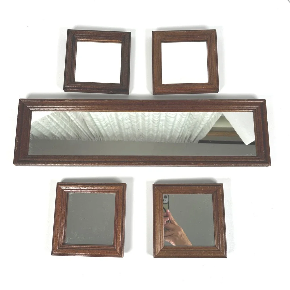 Transart Industries Mirror Set Brown 5pc Wood Frame Vintage, See Measurements